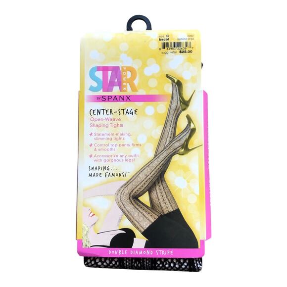 Spanx Star Power Center-Stage Double Diamond Stripe Shaping Tights Black Size C - Picture 2 of 15